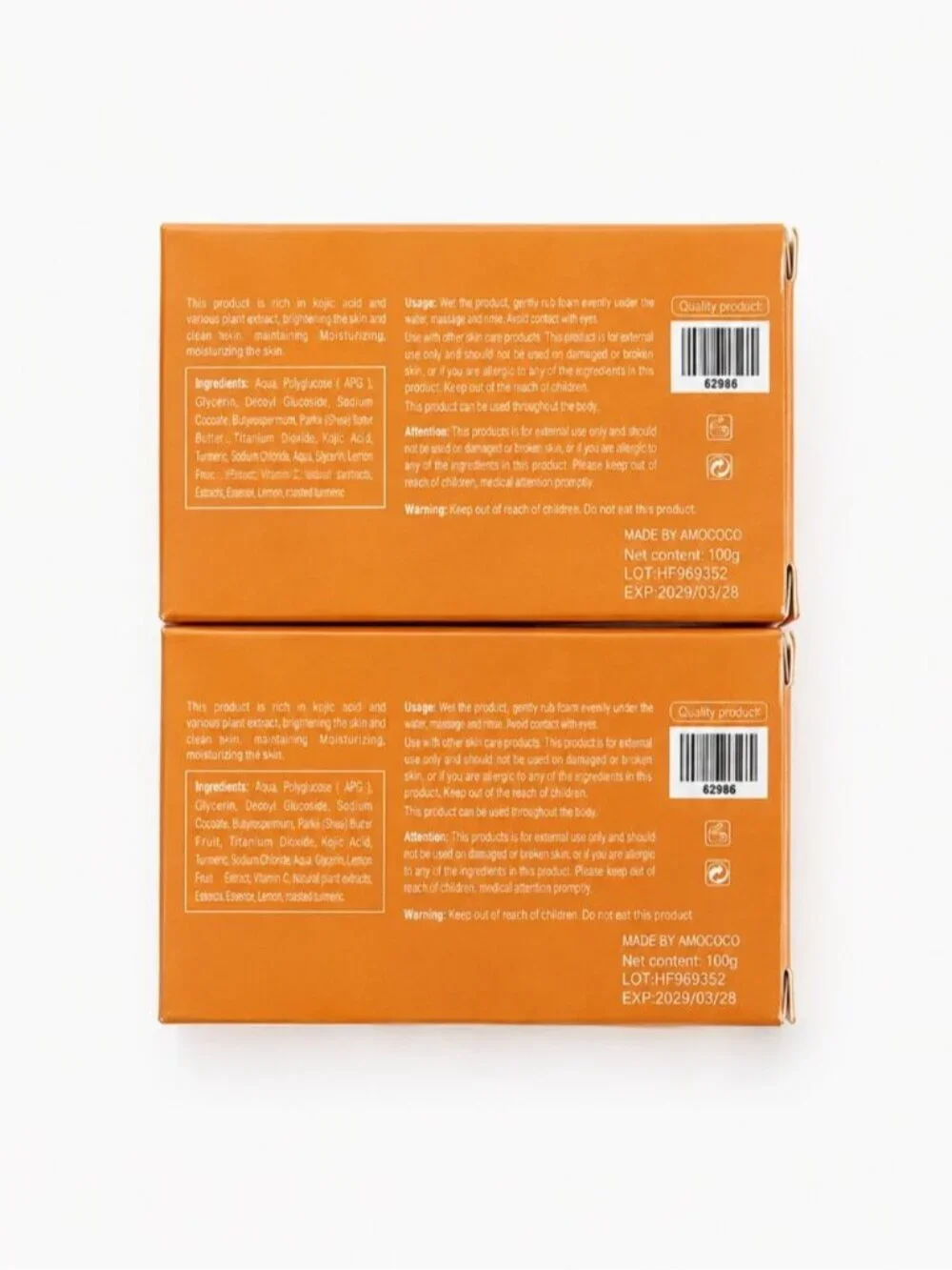 2-Pack Amococo Kojic Acid Lemon Natural Artisanal Bar Soap 100g Exfoliating Soap